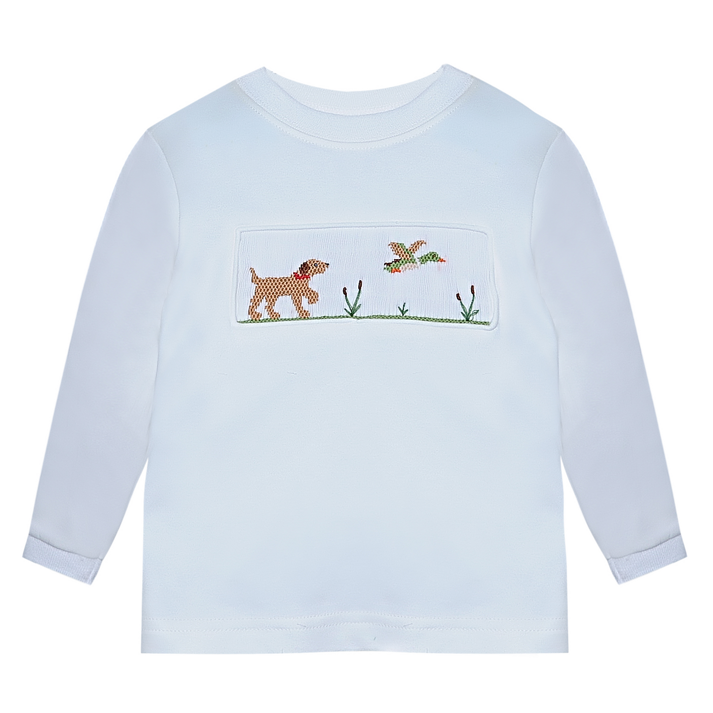 White Houston Boy Shirt- Dog Chasing Mallard