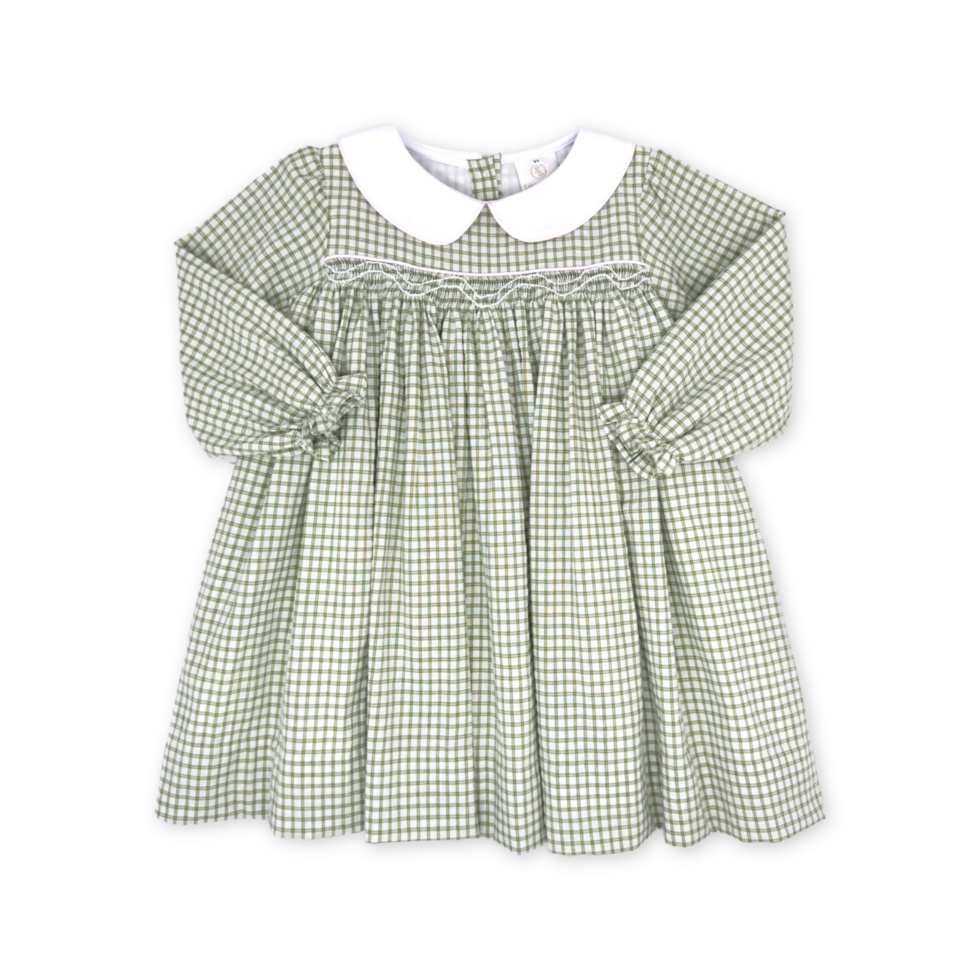 Michelle Dress Long Sleeve - Grove Park Green Windowpane