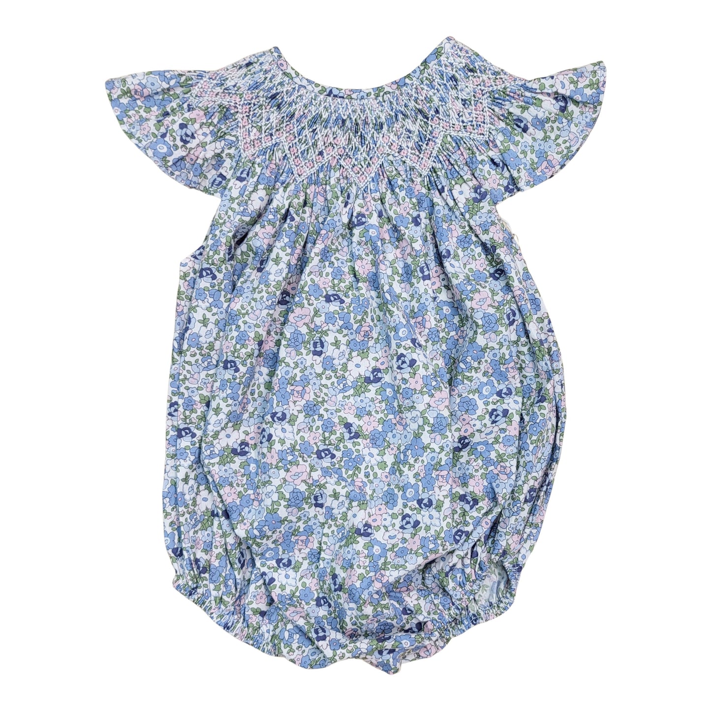 Maya Blue Floral Smocked Bubble