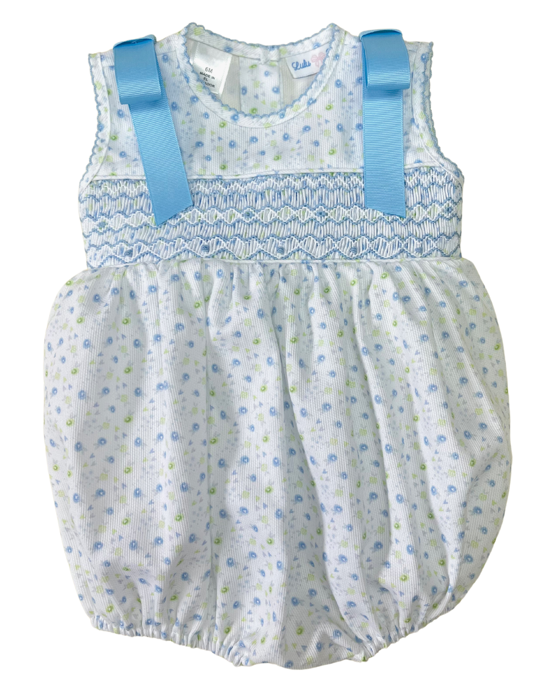 Rosie Blue Smocked Bubble With Bows