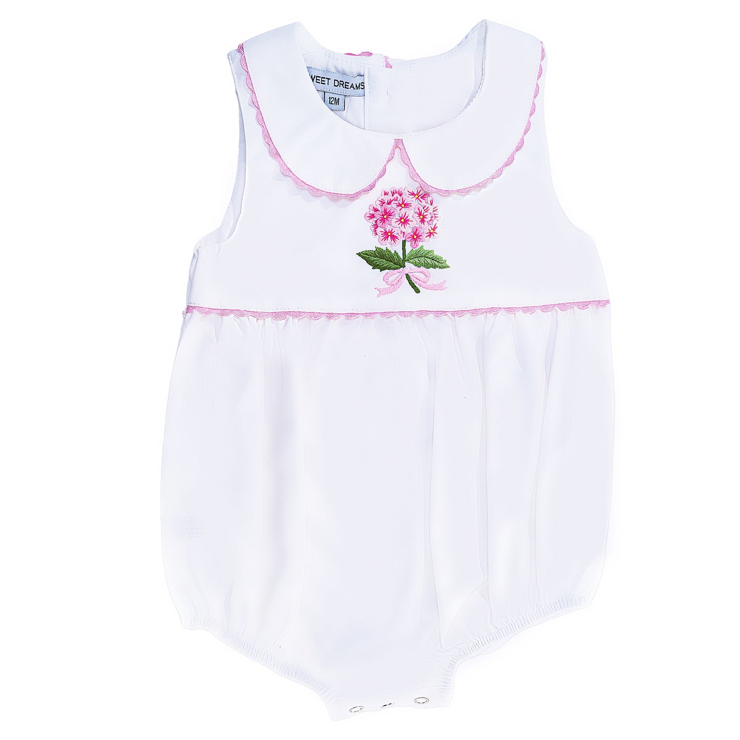 White Bubble with Pink Hydrangea Embroidery