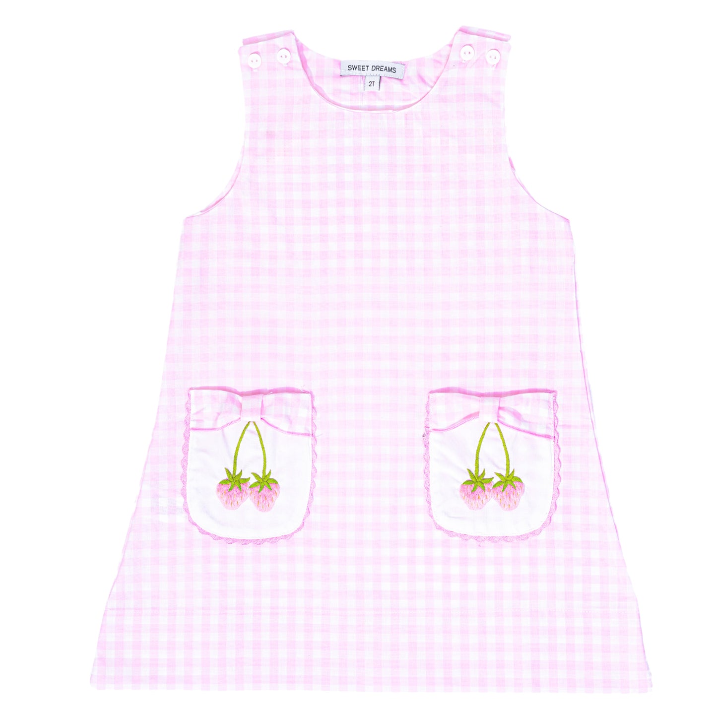 Strawberry Embroidered Pink Gingham Dress