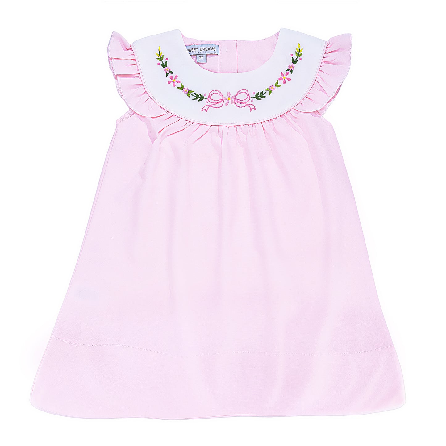 Pink Embroidered Bow and Flower Dress