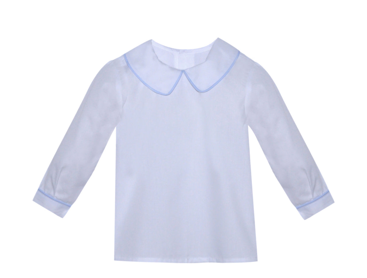 Blue Micro Gingham Boy Piped Long Sleeve Shirt