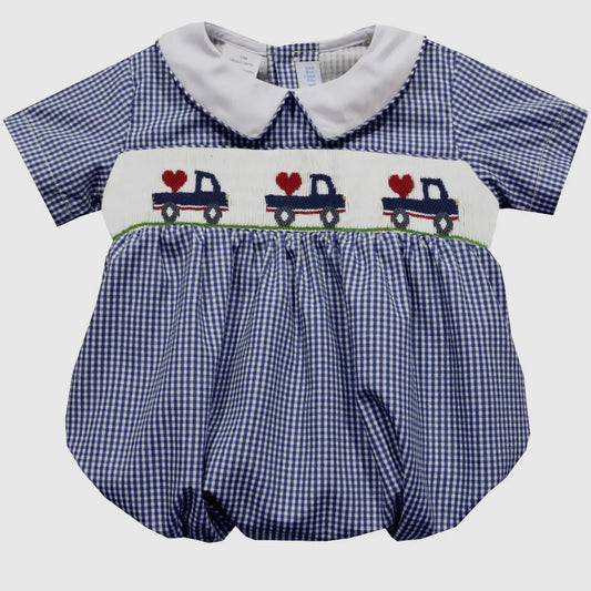 Valentines Car Smocked Gingham Bubble