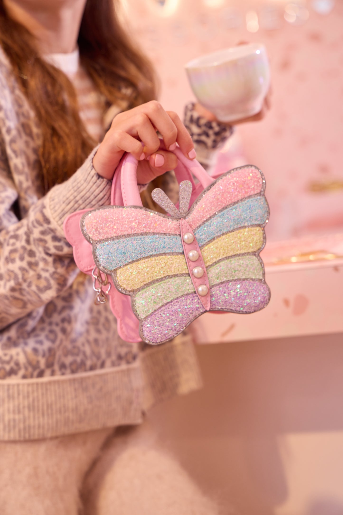 Butterfly Shaped Glitter Crossbody Bag