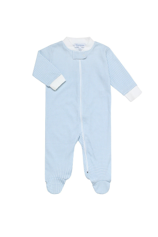 Blue Gingham Zipper Footie