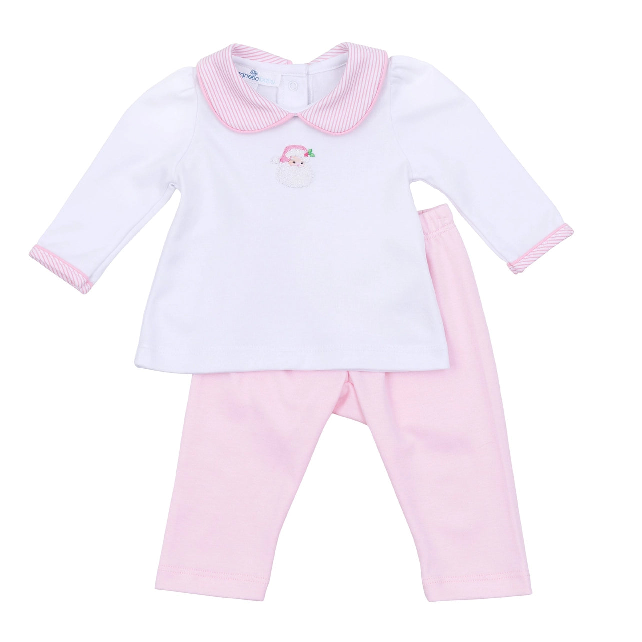 Santa Baby Embroidered Collared Pink Pant Set
