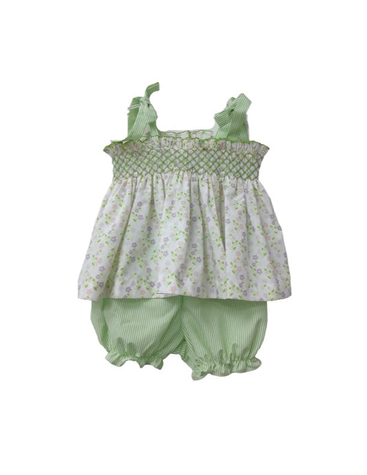 Smocked Green Garden Tie Bloomer Set