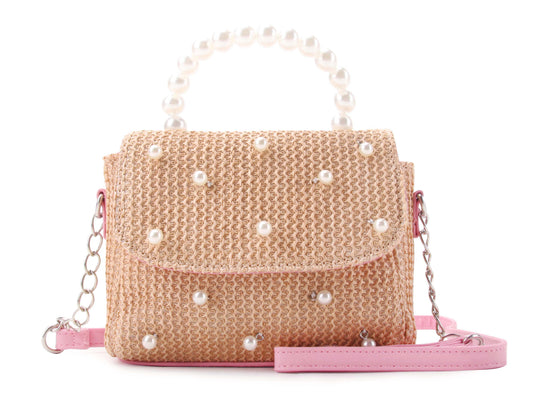 Straw Pearl Handle Crossbody Bag