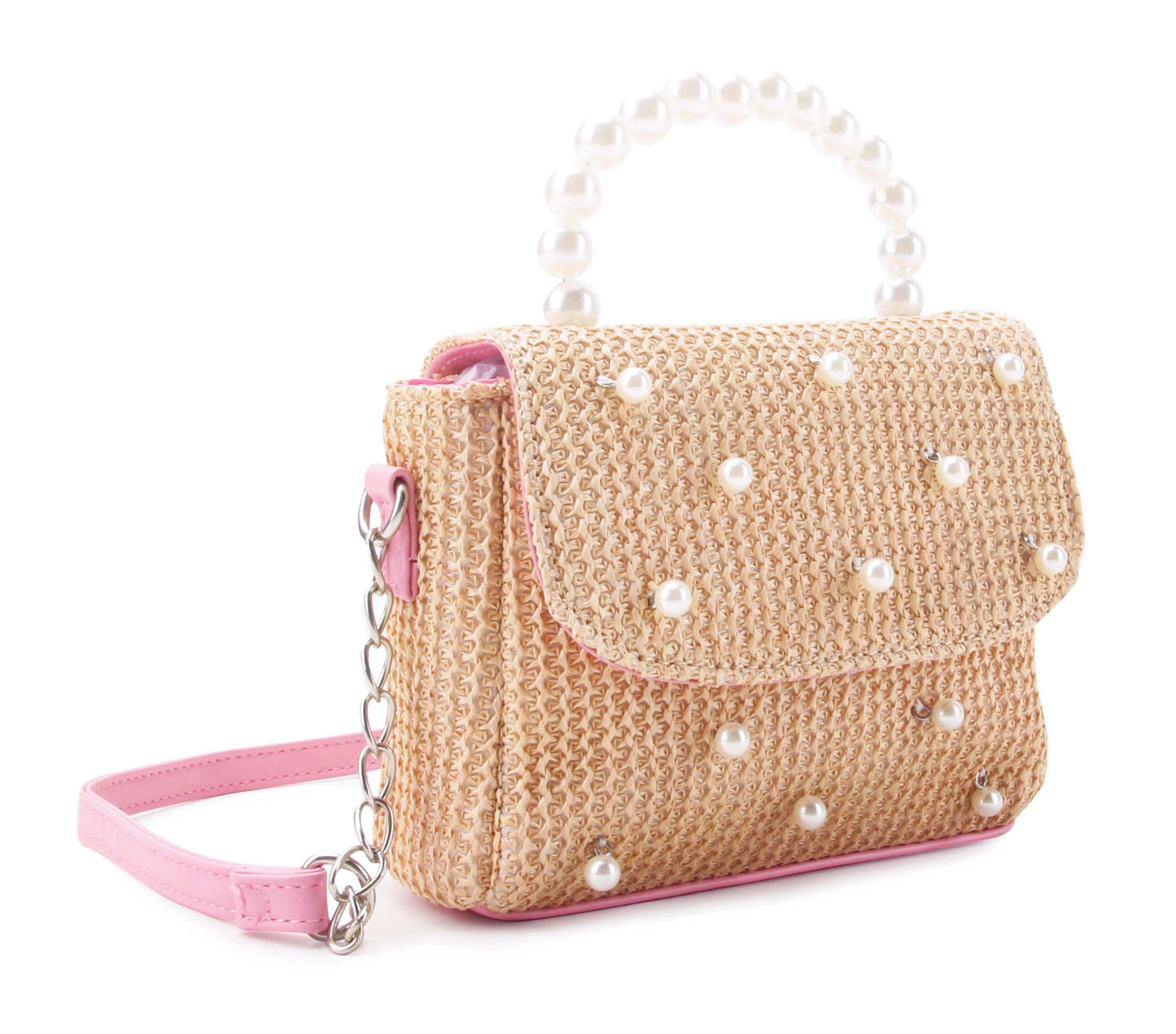 Straw Pearl Handle Crossbody Bag