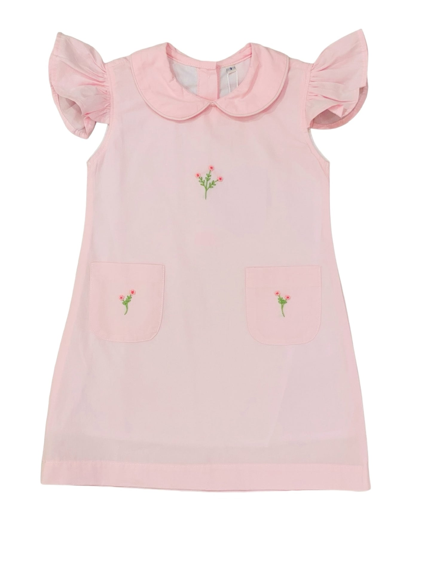 Ruby Pink Flutter Sleeve Embroidered Dress