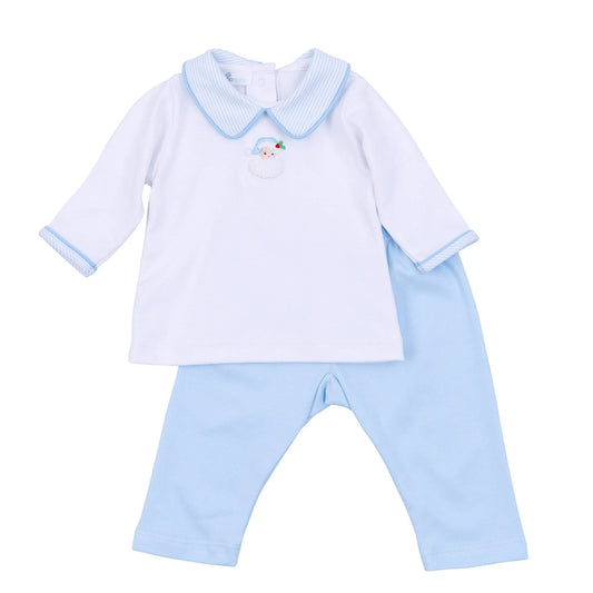 Santa Baby Embroidered Collared Blue Pant Set