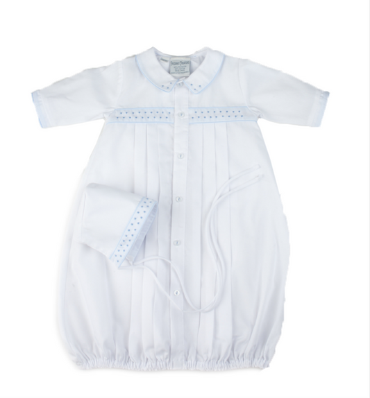 Boys Dot Embroidered Take Me Home Gown with Hat White