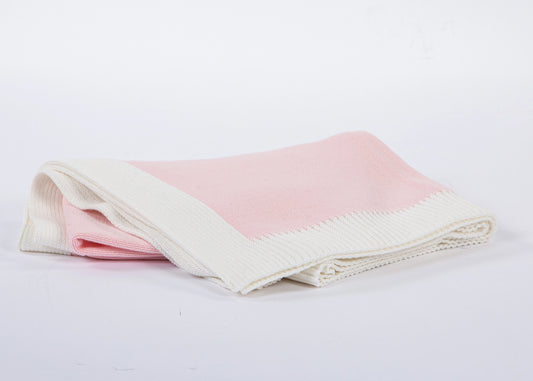 Pink Jersey Knit Blanket with White Rib Border