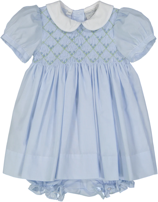 Rosebud Diamond Smocked Dress Blue