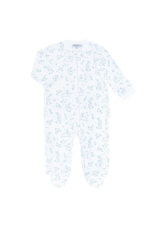 Blue Bunny Toile Zippered Footie