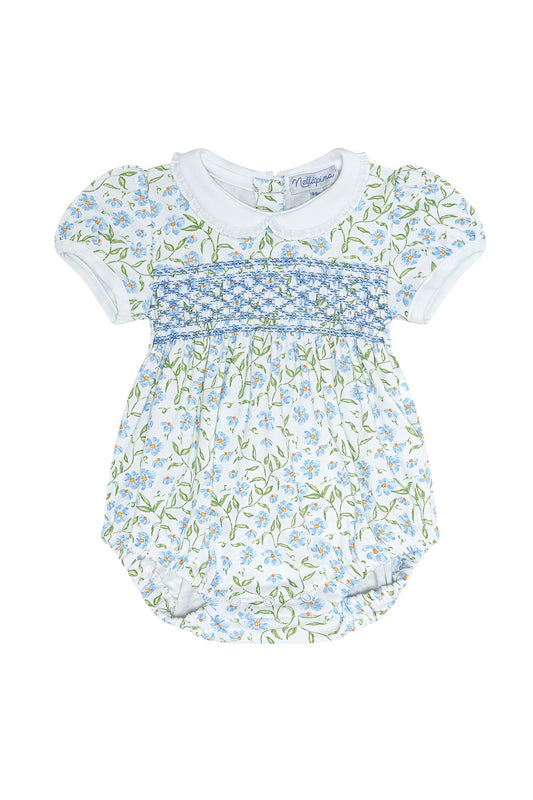 Blue Vines Print Smocked Bubble