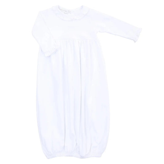 Essentials White And Pink Ruffle Trim Gown