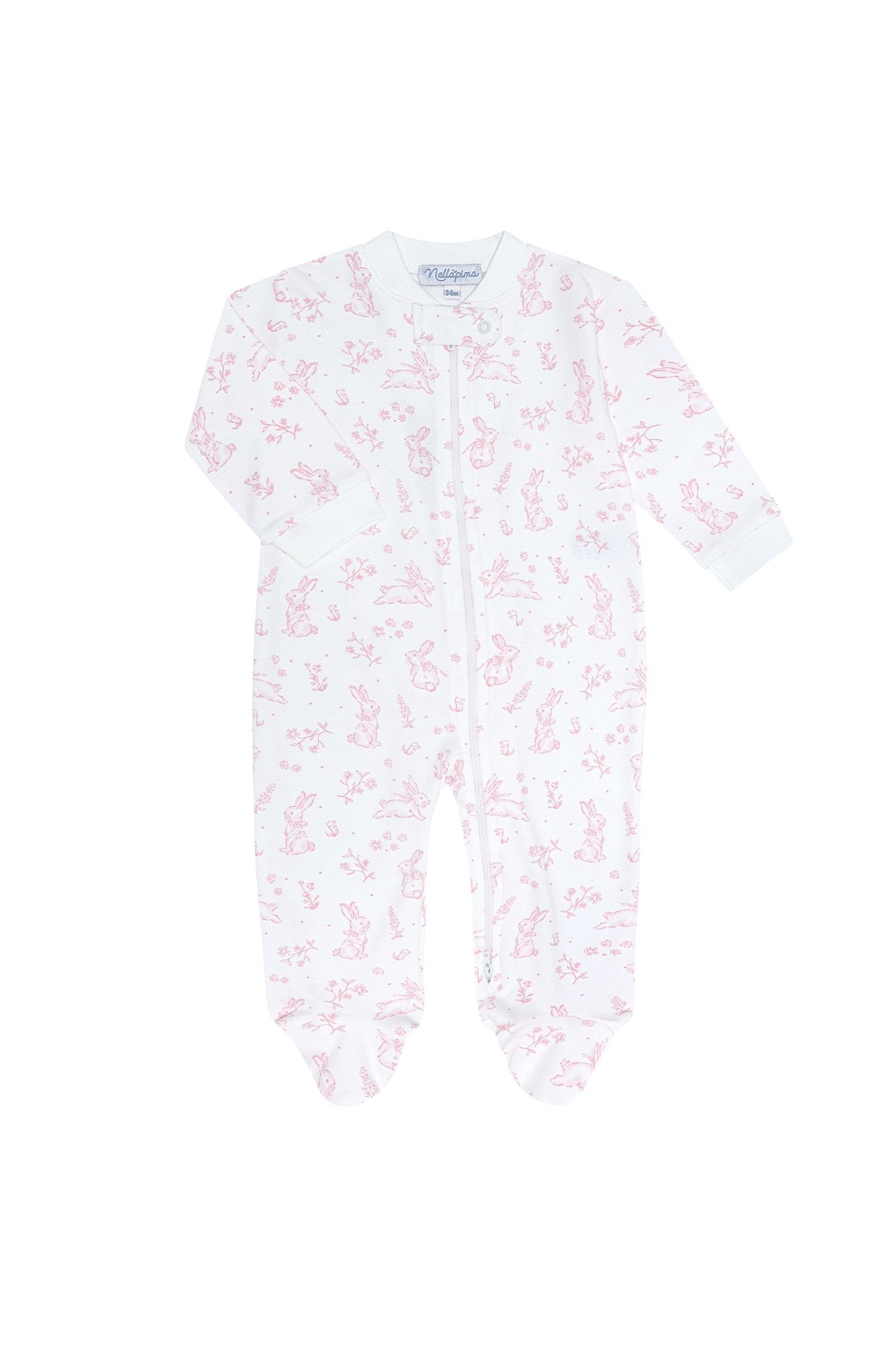 Pink Bunny Toile Zippered Footie