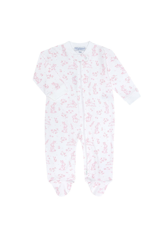 Pink Bunny Toile Zippered Footie